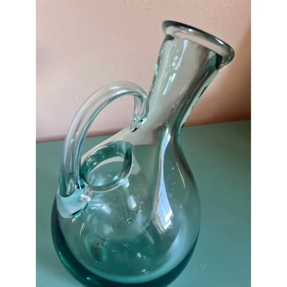 Hand-Blown Teal Glass Wine Decanter with Integrated Ice Chamber